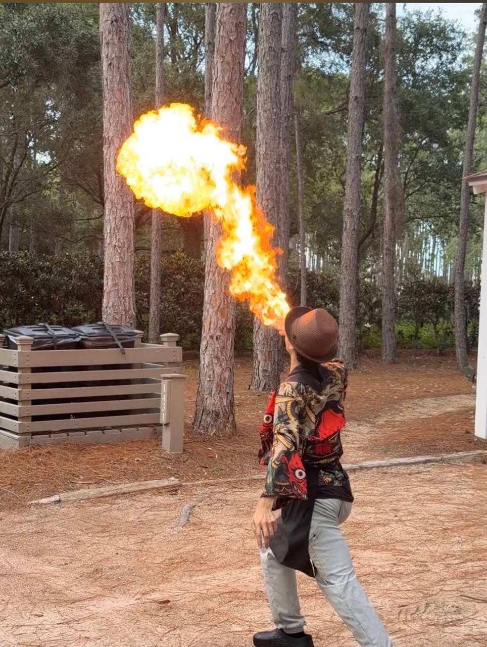 Private hibachi fire show at backyard party in Destin Florida